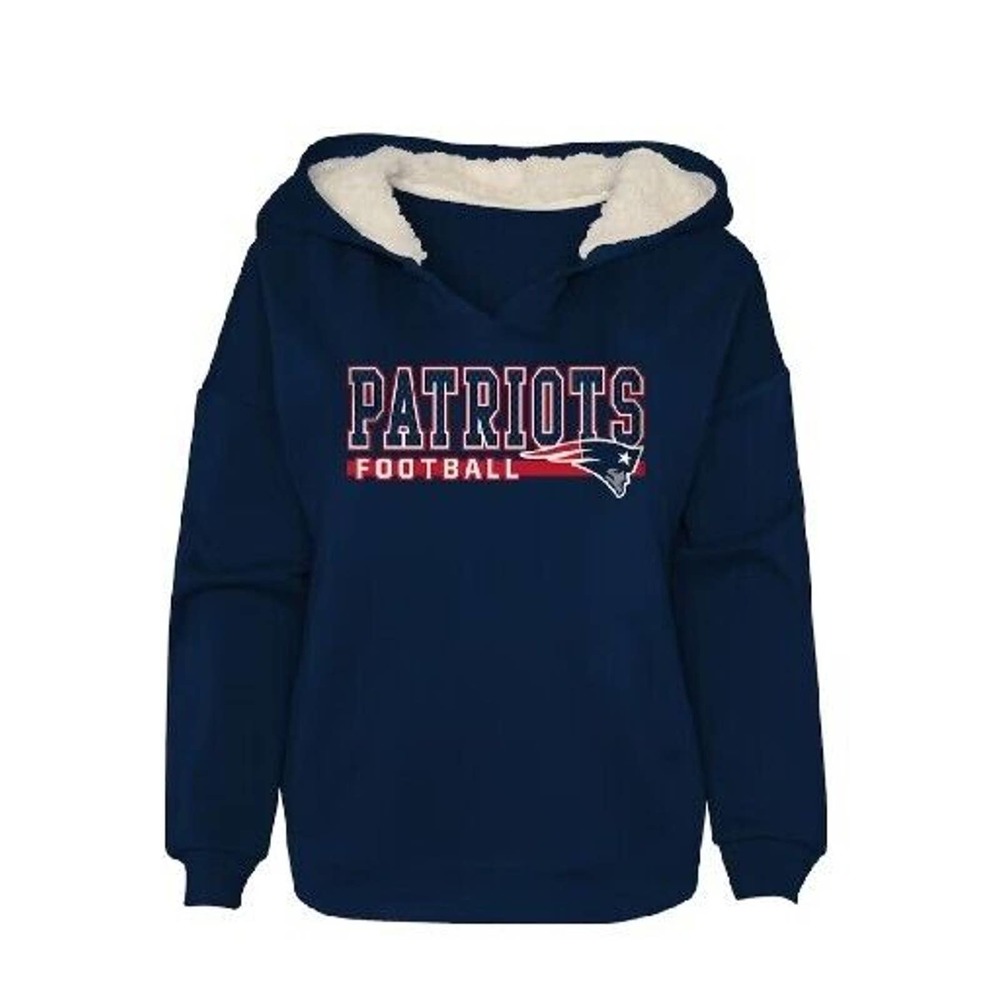 New England Patriots NFL Football Teens Sz-L Blue Pullover Front Pocket Hoodie